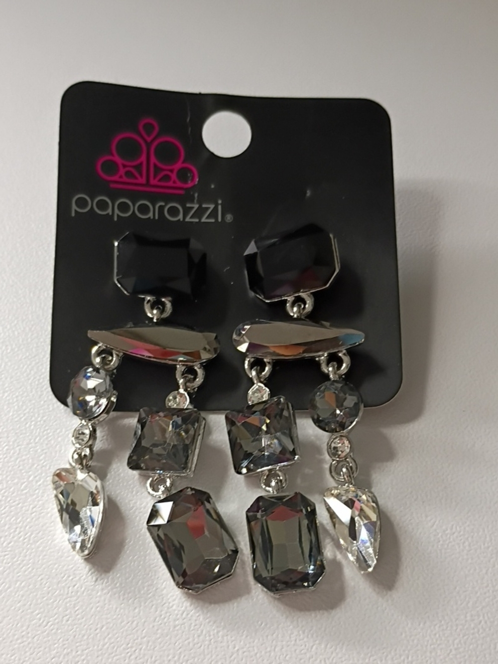 paparazzi Silver-Tone Smoky and Clear Crystal Drop Earrings